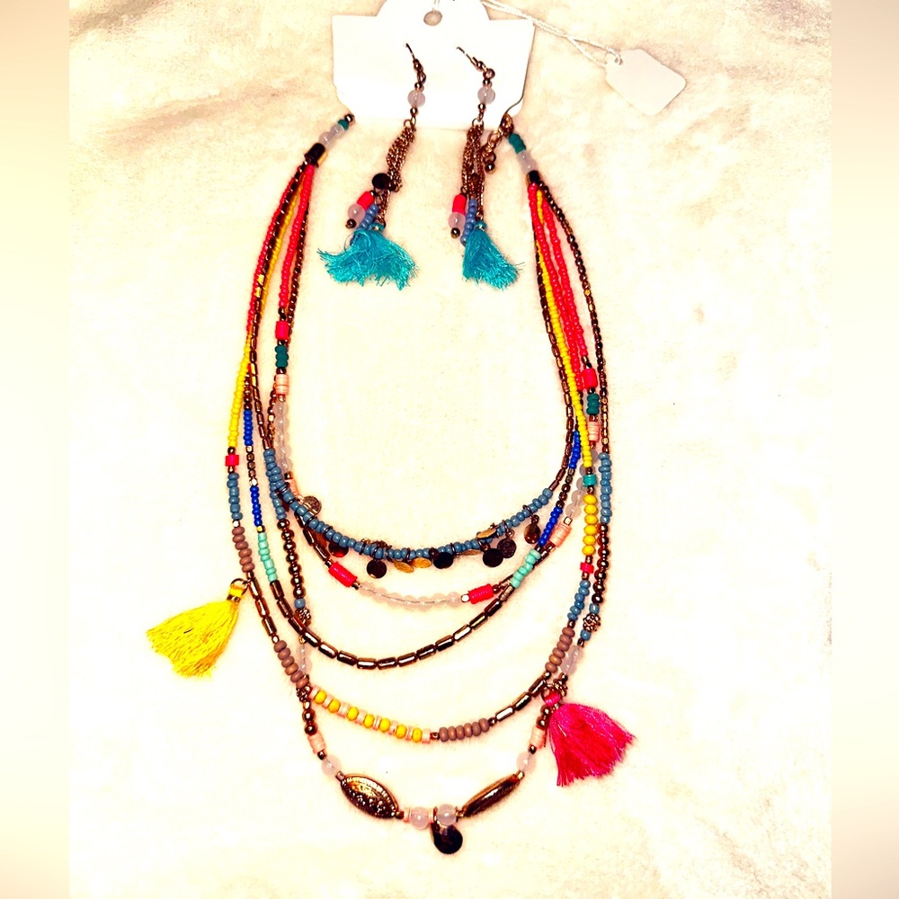 Multicolor Beaded Necklace and Earring Set